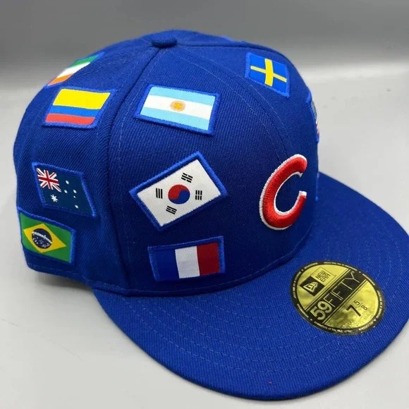 Chicago Cubs Hat Men 7 5/8 Blue All Over Flag 59Fifty New Era Fitted Cap - Picture 3 of 7